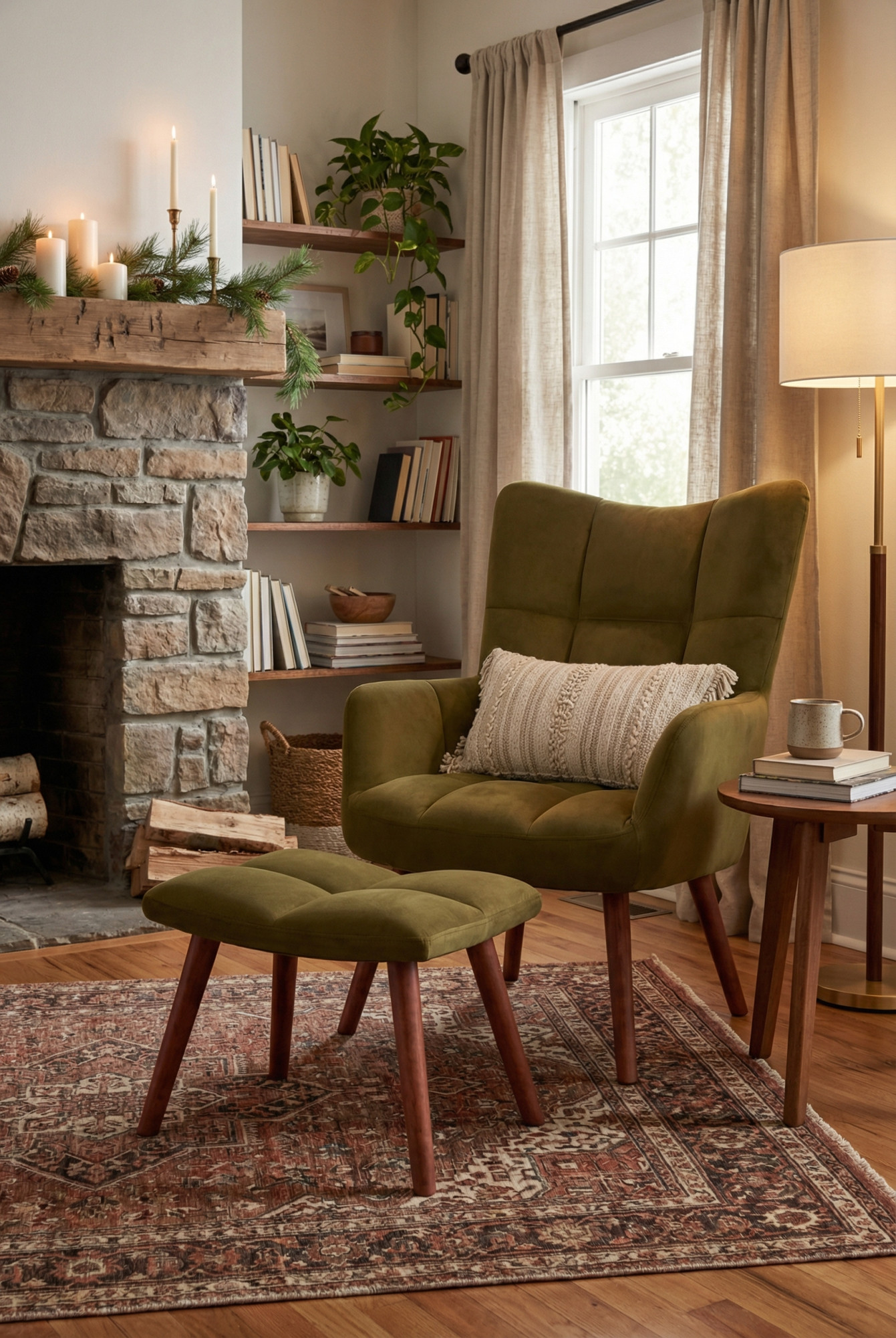 Przykładowa aranżacja z wykorzystaniem brązowgo fotela pikowanego Debora