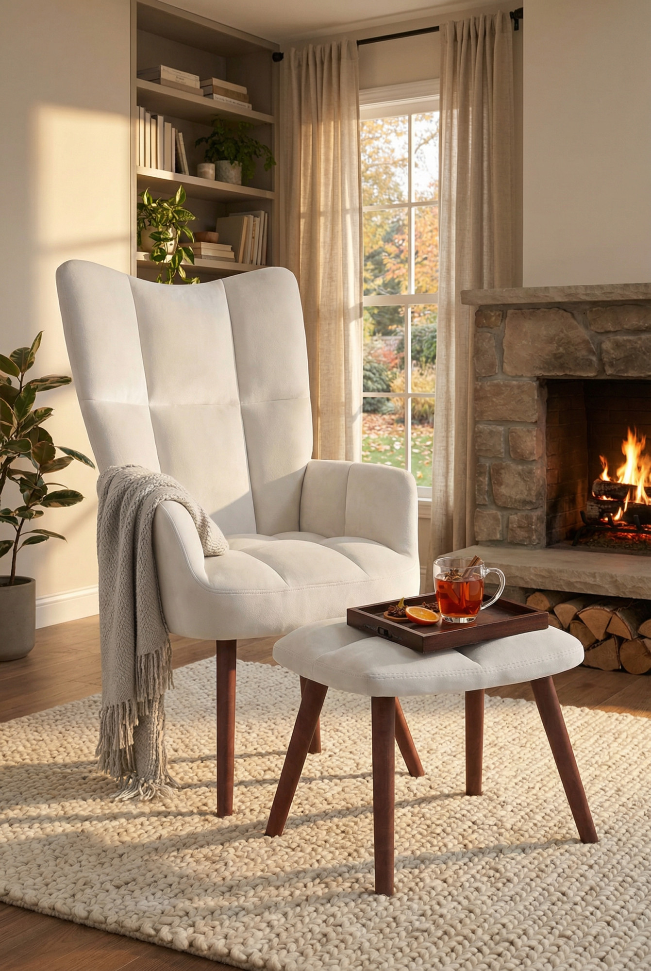 Wnętrze z kremowym fotelem Debora