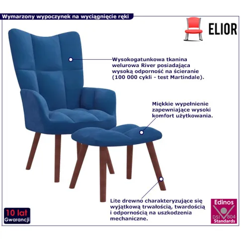 Niebieski fotel tapicerowany Izelox