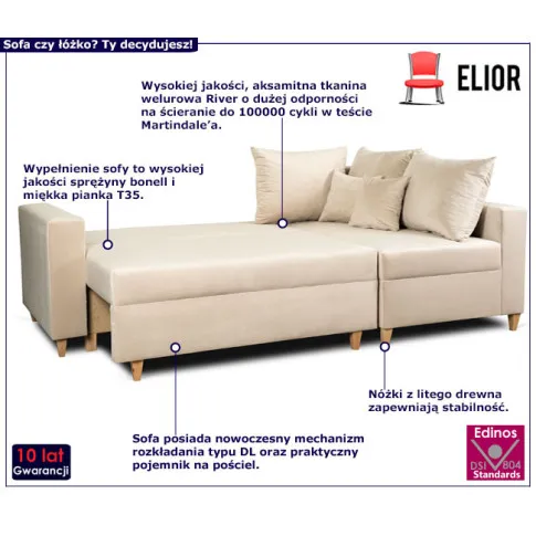 Bezowa sofa narożna z funkcja spania Emexo