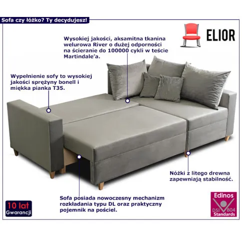 Narożna sofa welurowa z funkcją spania Emexo