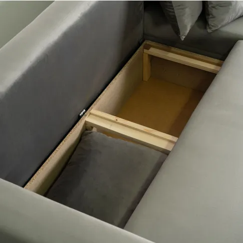 Szara sofa narożna prawostronna z pojemnikiem Emexo