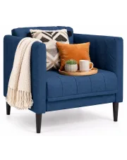 Niebieski fotel pikowany do salonu wypoczynkowy na nóżkach - Diosa w sklepie Edinos.pl