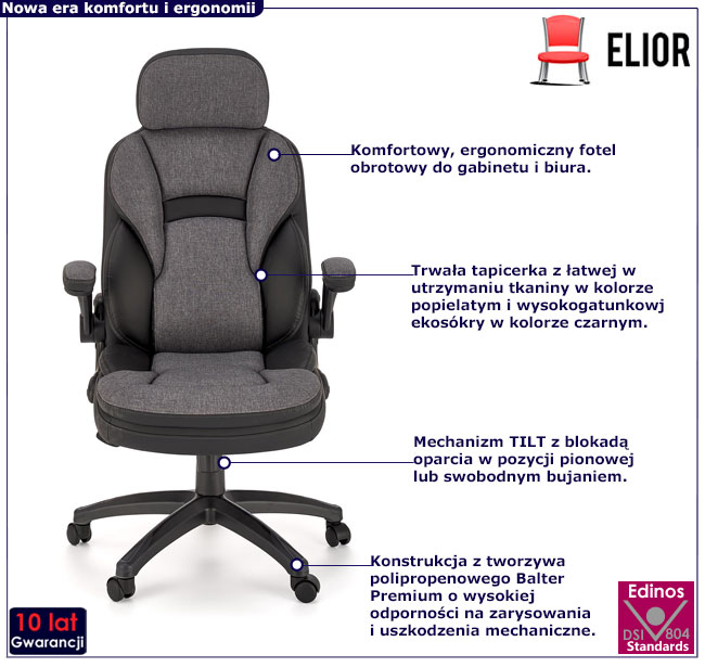 obrotowy popielato-czarny fotel Limora