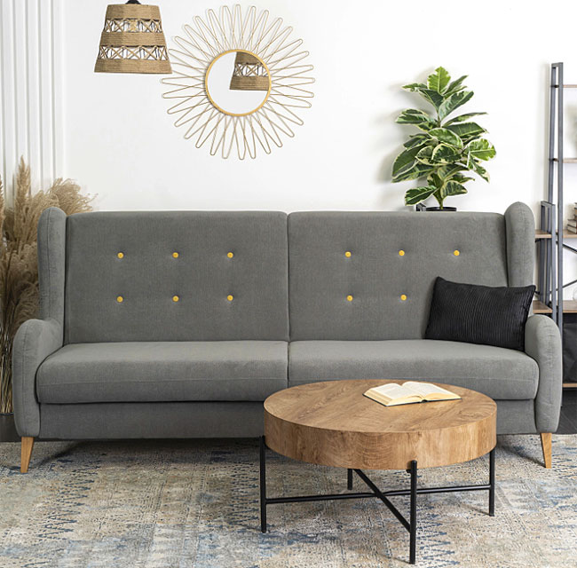 Szary sofa wersalka rozkładana Hiza