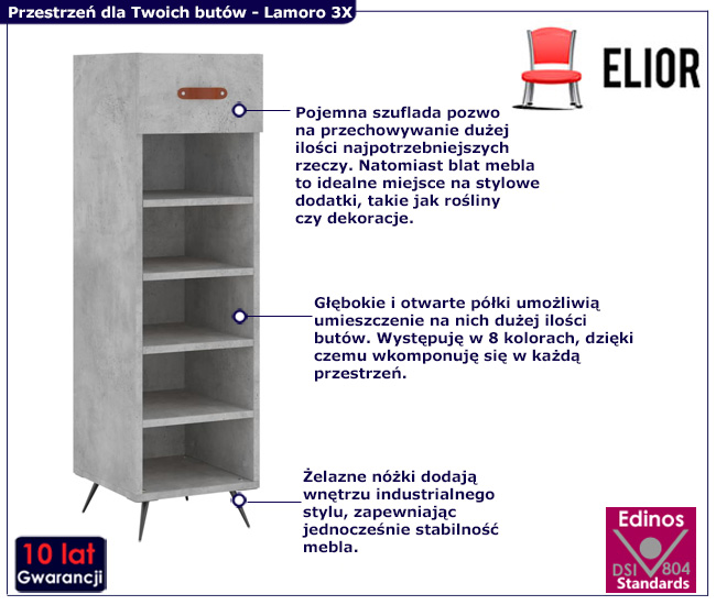 Szara szafka na buty lamoro 3X szarosc betonu