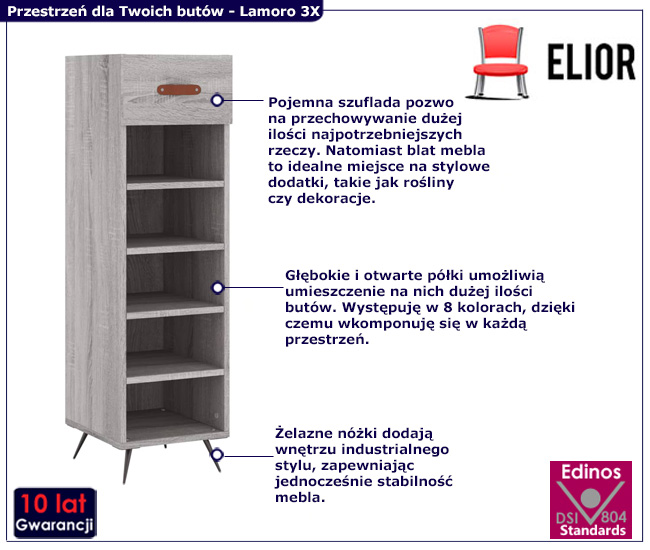 Szara nowoczesna szafka na buty lamoro 3X