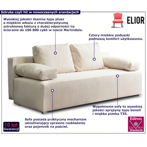 Nowoczesna sofa tapicerowana sztruksem Arna