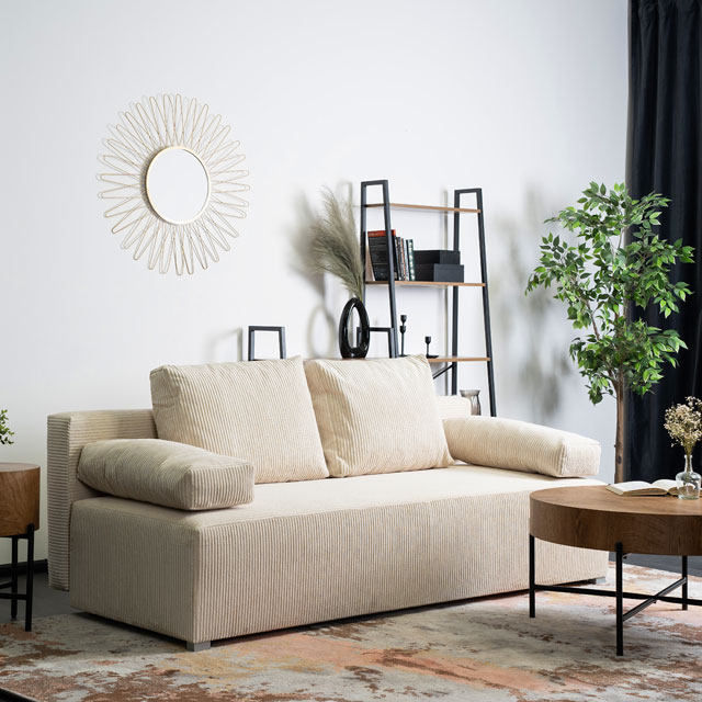 Beżowa sofa tapicerowana sztruksem Ardala