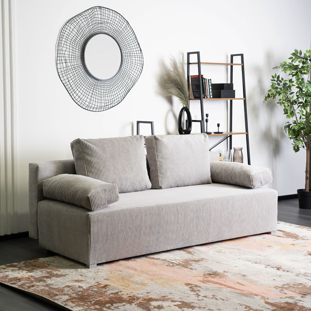 Jasnoszara sofa tapicerowana sztruksem Mesa