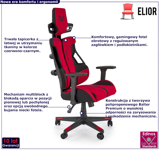 obrotowy czerwono-czarny fotel Nasturcix