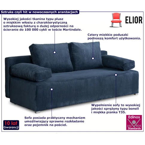 Granatowa sofa z funkcją spania Arna
