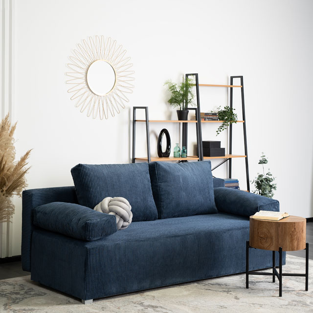 Granatowa sofa tapicerowana sztruksem Arna