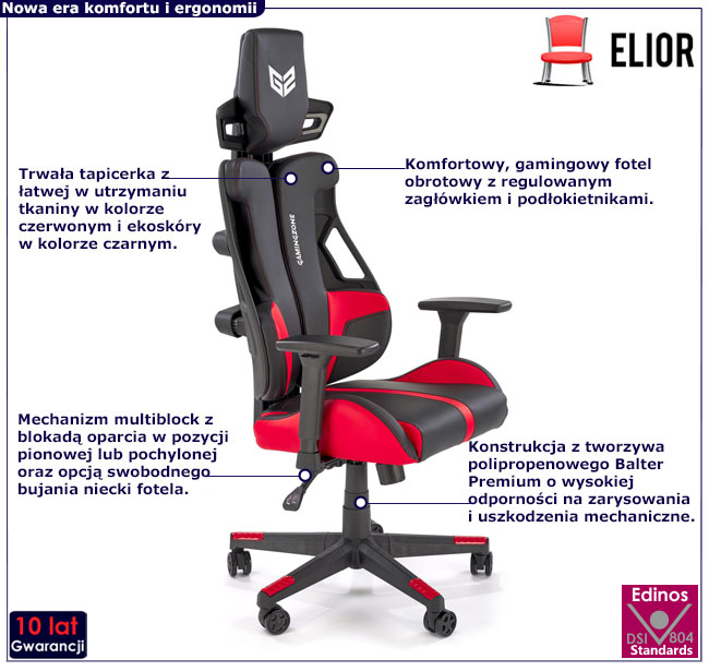 obrotowy czarno-czerwony fotel z ekoskóry  Nasturcix