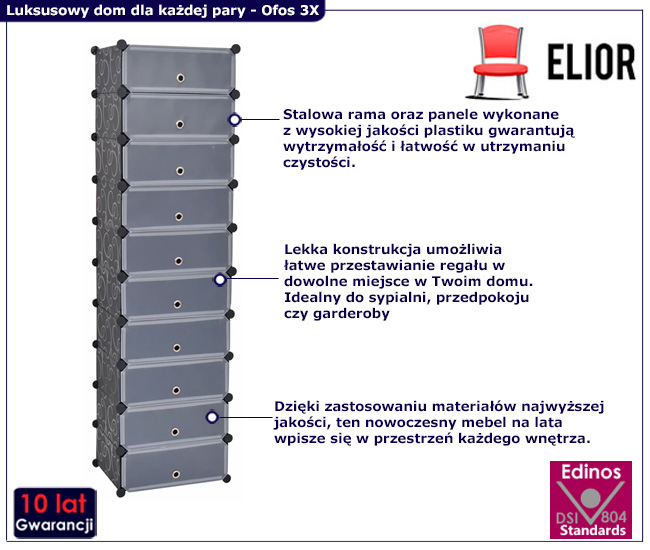 Czarna szafka na buty z szufladami Elsinor 3X czarna