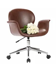 Brązowe obrotowe krzesło biurowe z ekoskóry- Velio w sklepie Edinos.pl