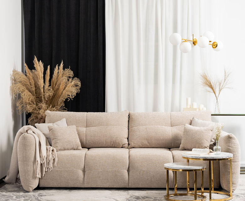 Beżowa rozkładana sofa z funkcją rozkładania Arna