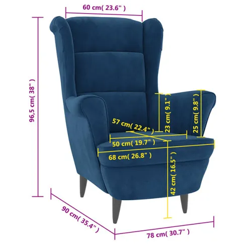 Wymiary niebieskiego fotela Donello