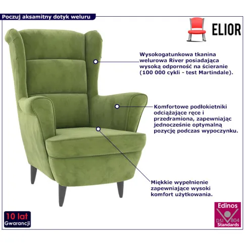Zielony fotel do salonu Donello