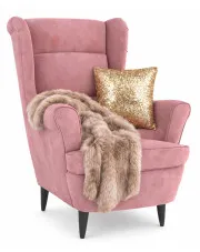 Różowy tapicerowany welurem fotel uszak - Risten w sklepie Edinos.pl