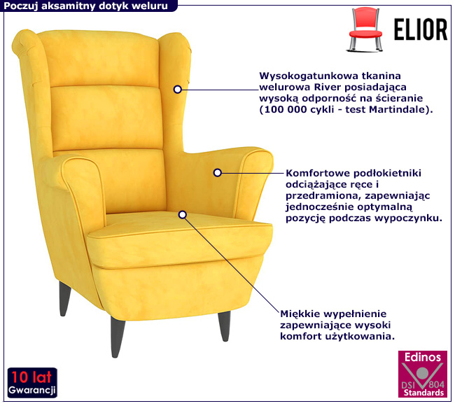Musztardowy pikowany fotel wypoczynkowy Risten
