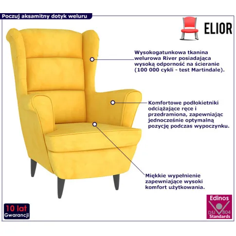 Muztardowy welurowy fotel Donello