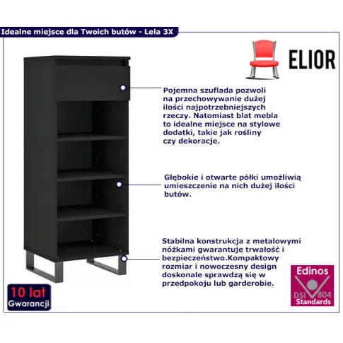 infografika czarna szafka na obuwie lela 3X czarna