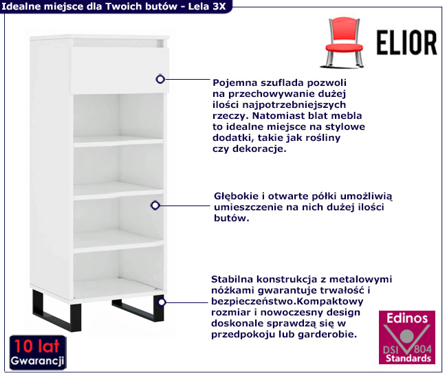 Nowoczesna szafka na obuwie Martisa 3X biały połysk