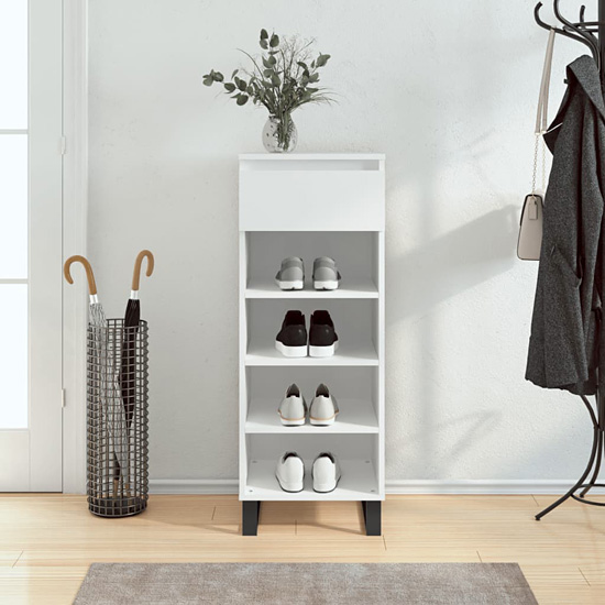 Półka na buty z szufladą Martisa 3X biały połysk