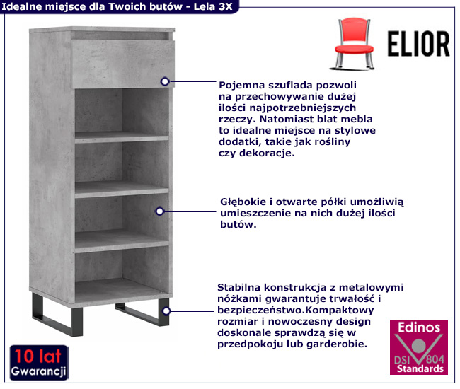 szara szafka z nóżkami Martisa 3X szrosc betonu