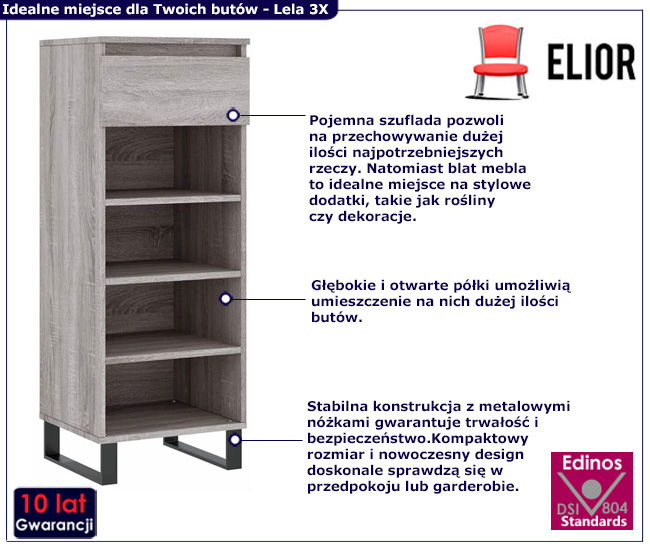 szara szafka do przedpokoju Martisa 3X szarość dab sonoma