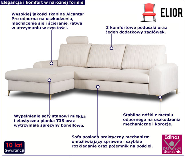 Beżowa lewostronna rozkładana sofa z pojemnikiem Tamiza