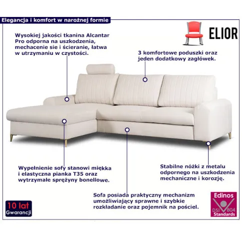 Rozkładana sofa narożna glamour Tamiza 3X