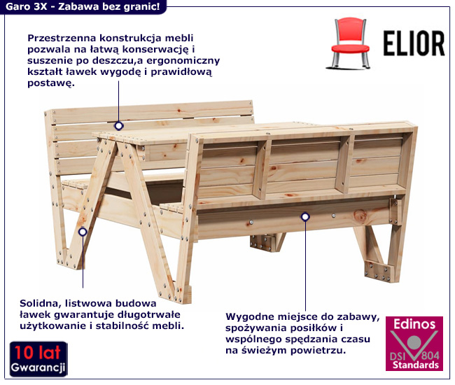 sosnowy komplet dla dzieci do ogrodu Garo 3X 