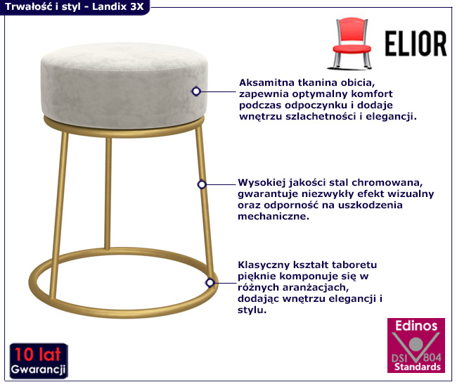 nowoczesny szary taboret Viena 3X szary