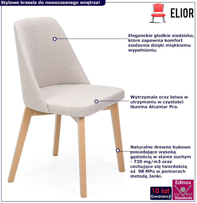Kremowe drewniane krzesło Fima 8X dąb artisan
