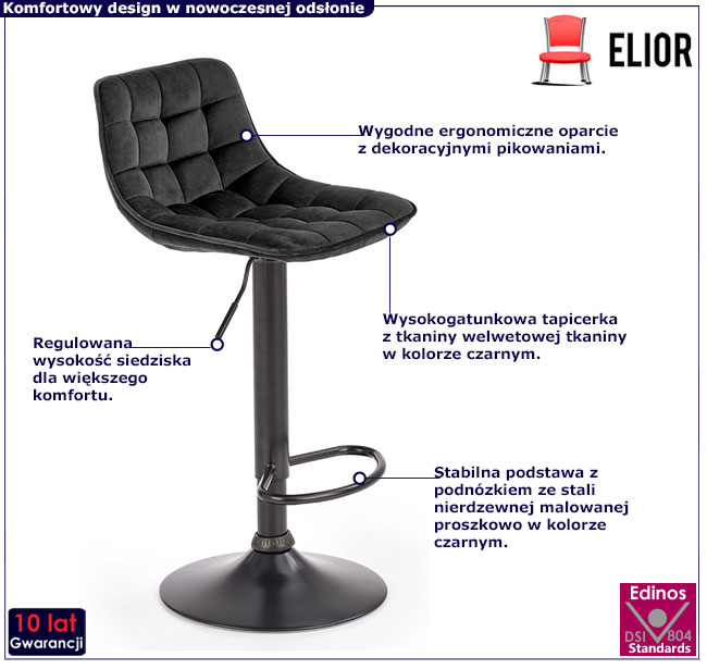 czarny pikowany hoker Justix