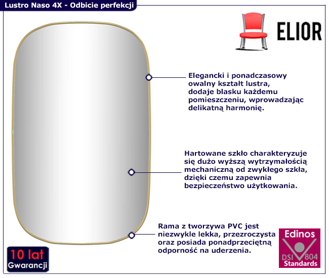 Złote nowoczesne lustro w ramie Kogo 4X złote