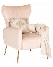 Beżowy welurowy fotel uszak glamour - Hen w sklepie Edinos.pl