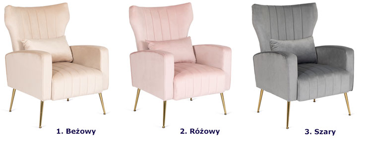 Różowy fotel welurowy w stylu glamour Arit