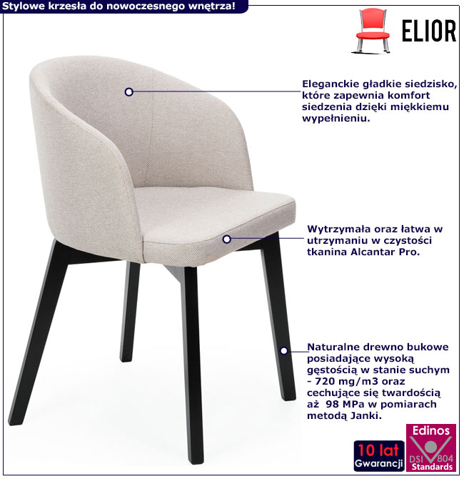 Infografika kremowego kubełkowego krzesła Fima 5X