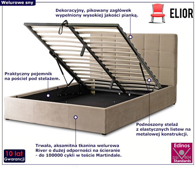 Beżowe łóżko welurowe z zagłówkiem Edi