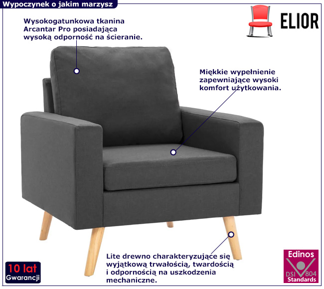 Ciemnoszary tapicerowany fotel Nosa