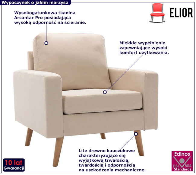 Kremowy tapicerowany fotel Nosa