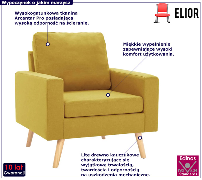 Musztardowy tapicerowany fotel Nosa