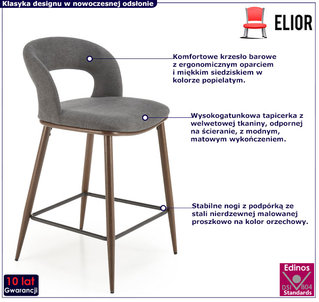 popielate krzesło barowe Bleros