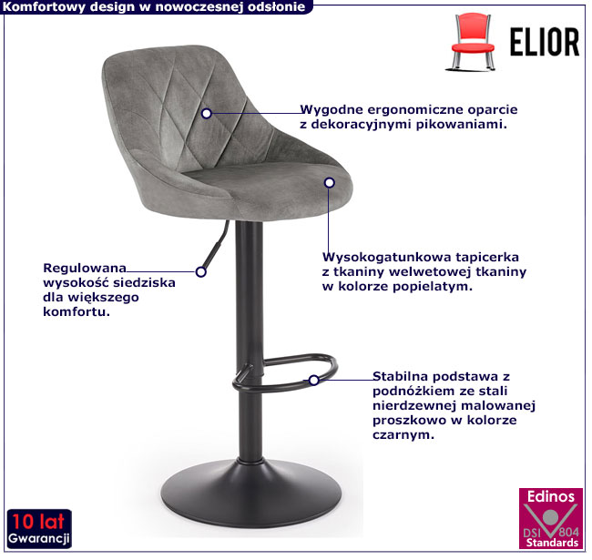 popielate krzesło barowe Atazia