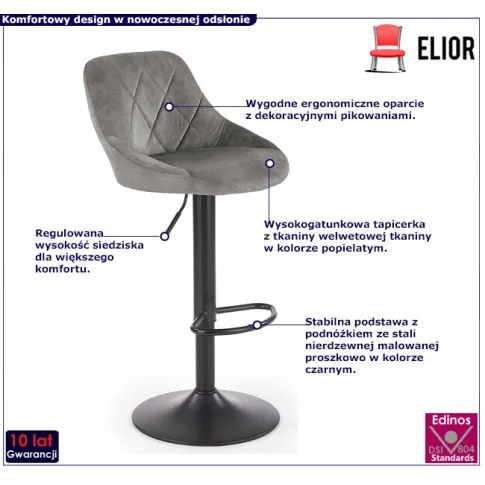 popielaty hoker z regulacją wysokości Moran 