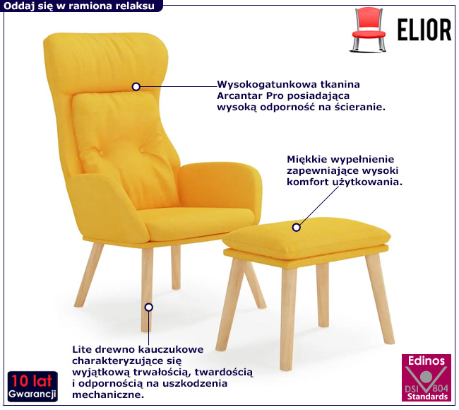Żółty tapicerowany fotel Zemex