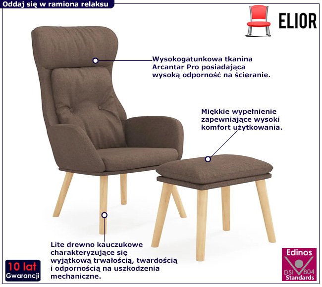 Brązowy tapicerowany fotel wypoczynkowy Helis